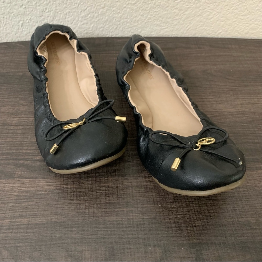 Juicy Couture black scrunch ballet flats monogrammed size 9